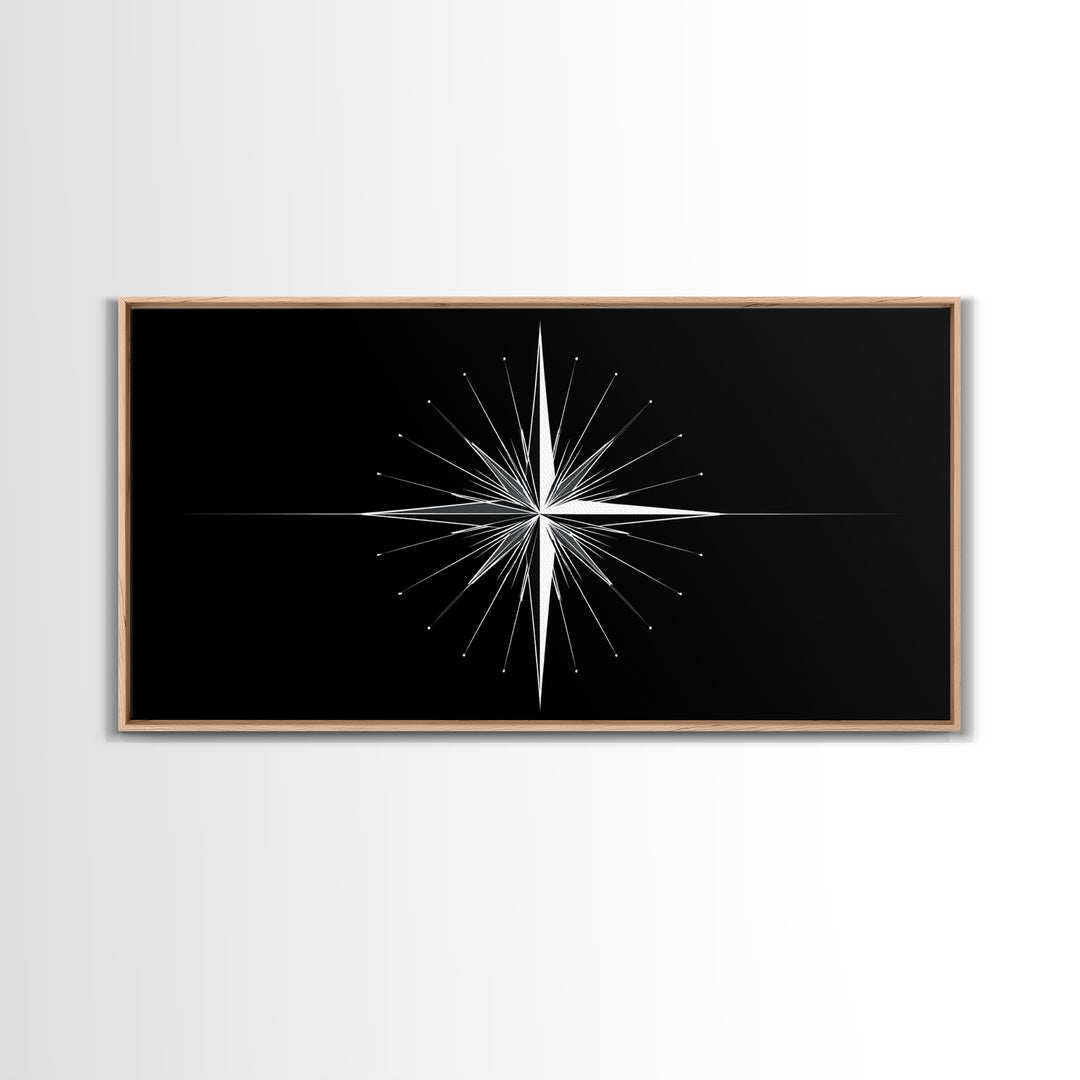 Minimal Radiating Star Wall Art, Black And White Compass Print, Geometric Celestial Poster, Modern Nautical Home Decor Gift