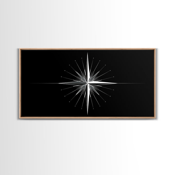 Minimal Radiating Star Wall Art, Black And White Compass Print, Geometric Celestial Poster, Modern Nautical Home Decor Gift