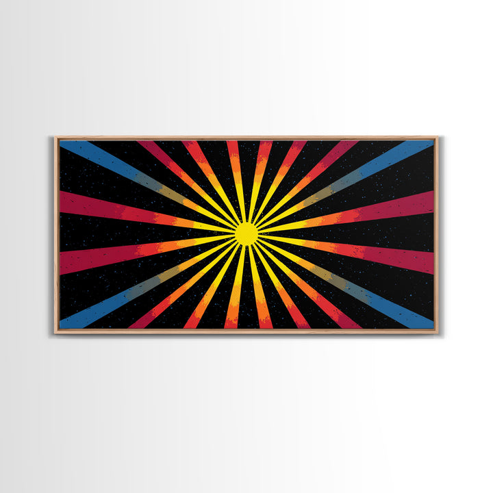 Cosmic Sunburst Wall Art, Black Starry Ray Poster, Retro Atomic Midcentury Modern Decor, Bold Geometric Space Print, MCM
