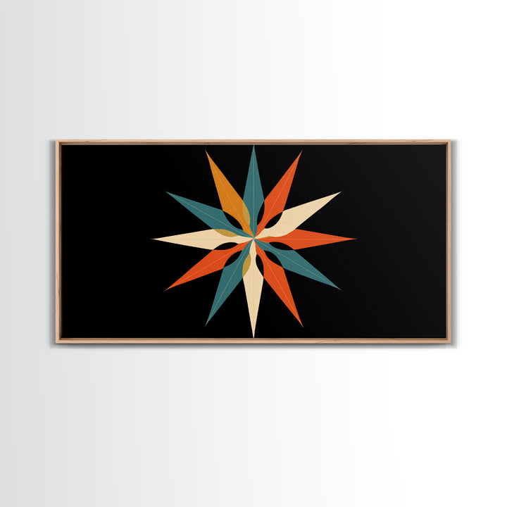 Colorful Midcentury Starburst Wall Art, Atomic Geometric Canvas Print, Retro Modern Wall Decor, MCM Abstract Poster Print