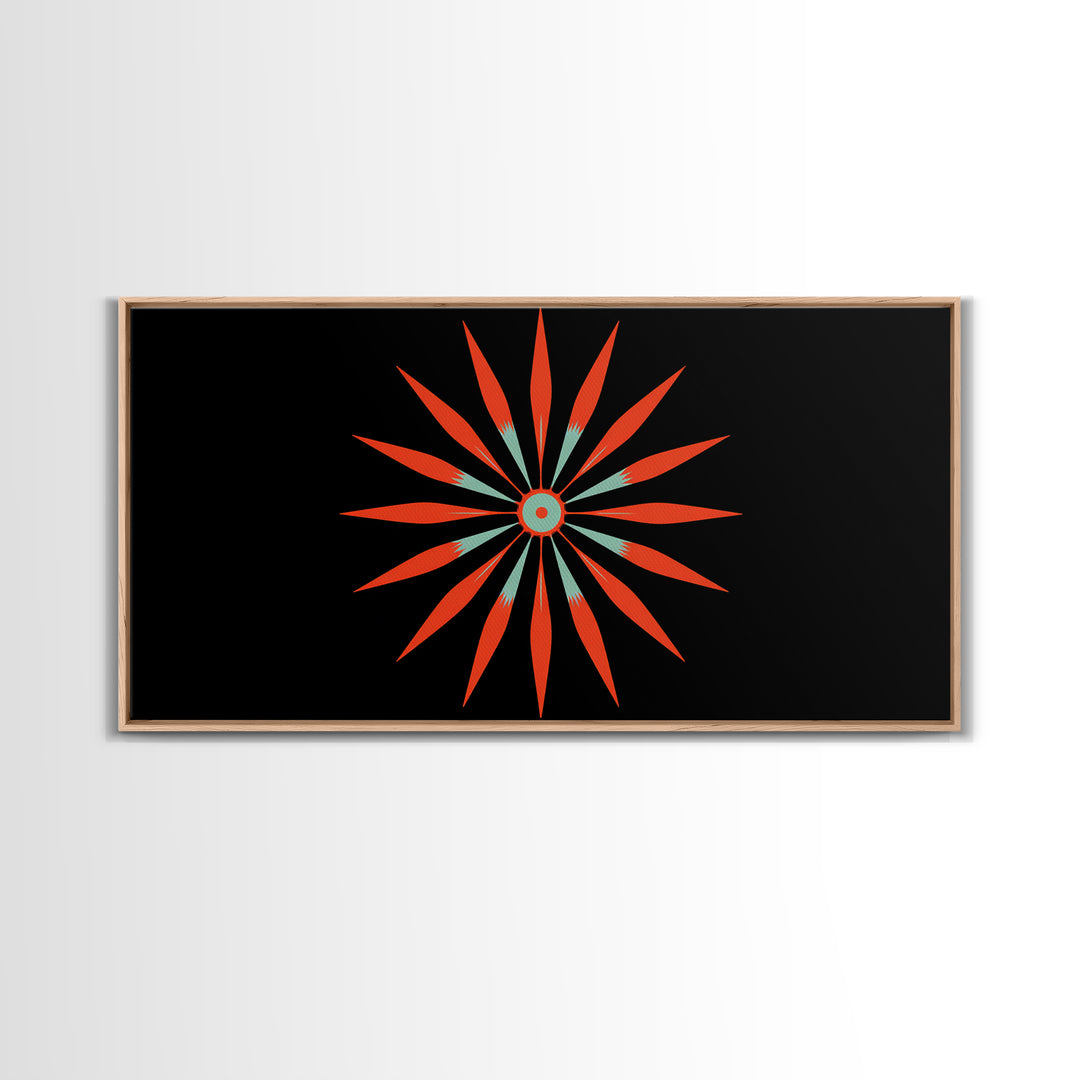 Red Atomic Starburst Wall Art, Midcentury Modern Art Print, Retro Geometric Poster, MCM Wall Decor, Bold Orange Black Decor