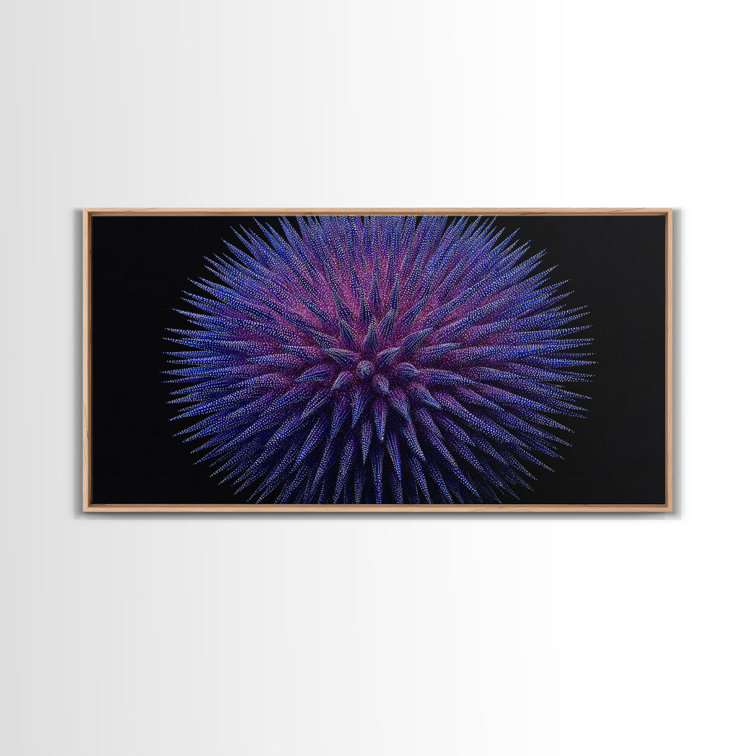 Purple Blue Spiky Sphere Canvas Print, Modern Abstract Art, Space Abstract Art, Futuristic Wall Decor, Large Sci Fi Retro Art