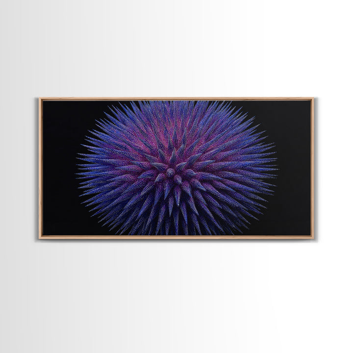 Purple Blue Spiky Sphere Canvas Print, Modern Abstract Art, Space Abstract Art, Futuristic Wall Decor, Large Sci Fi Retro Art