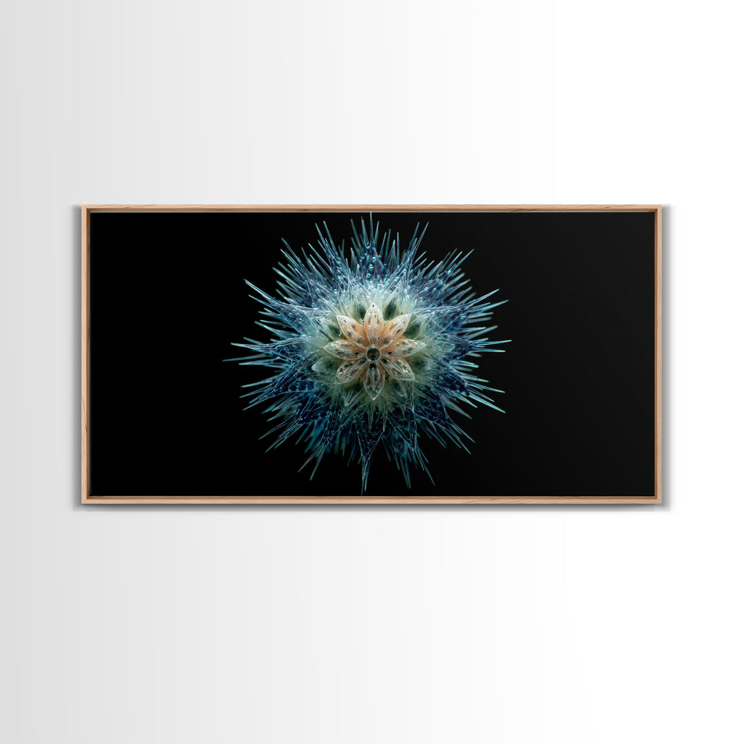 Icy Blue Botanical Burst Wall Art, Modern Abstract Art Print, Nature Art, Dragonfly Wall Art, Minimalist Black Wall Decor