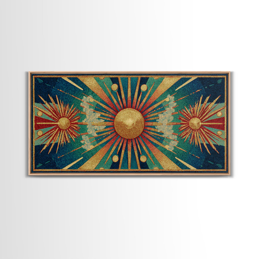 Teal Gold Art Deco Sunburst Wall Art, Midcentury Modern Art Print, Geometric Wall Decor, Retro Atomic Pattern Poster, MCM Home Decor