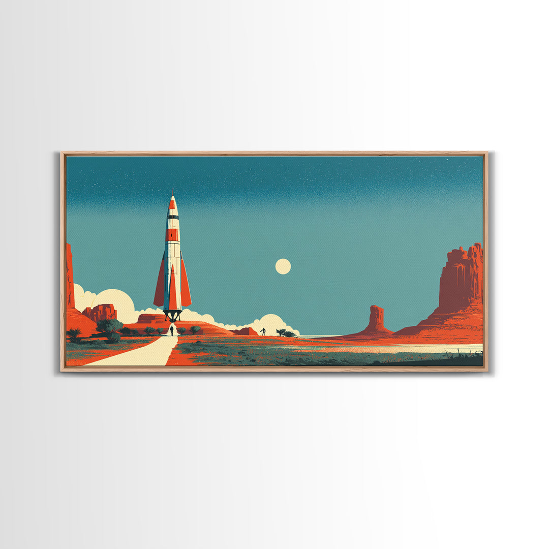 Monument Valley Rocket Lift Off Wall Art, Midcentury Modern Desert Poster, Retro Space Age Print, Southwestern Home Decor