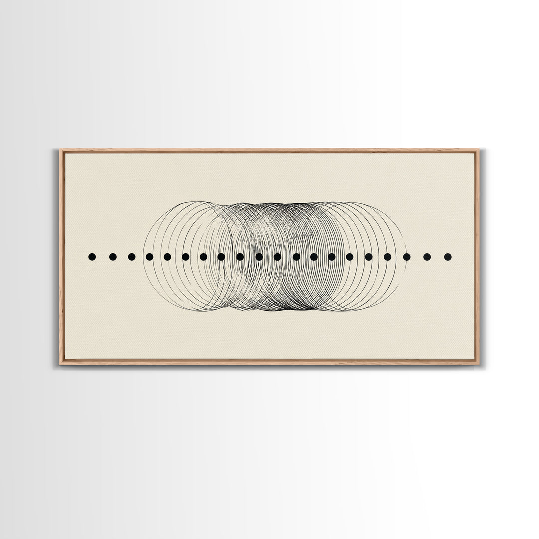 Black Dot Wave Op Art Framed Canvas Print, Midcentury Modern Geometric Wall Decor, Minimalist Office Artwork, Neutral Abstract Design