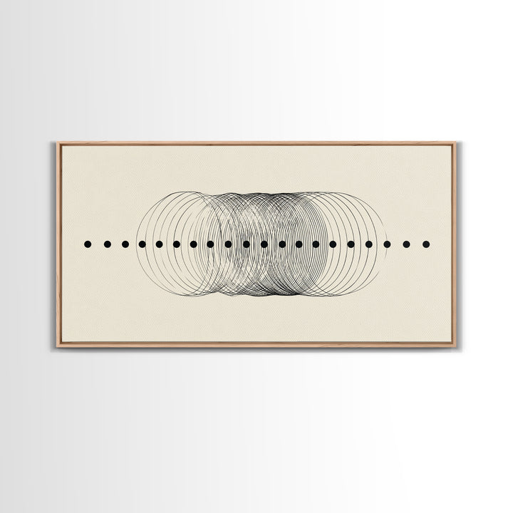 Black Dot Wave Op Art Framed Canvas Print, Midcentury Modern Geometric Wall Decor, Minimalist Office Artwork, Neutral Abstract Design