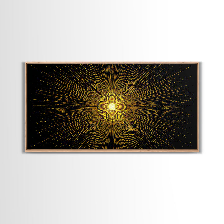 Golden Radiant Starburst Sun Wall Art, Midcentury Modern Abstract Poster, Atomic Geometric Print, Celestial Home Decor Gift