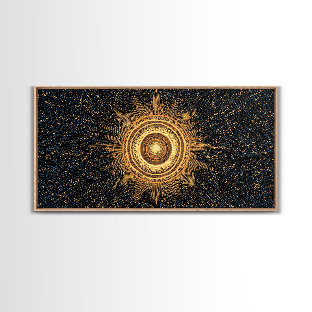 Golden Orbital Energy Sphere Canvas Print, Abstract Sci Fi Wall Decor, Cosmic Geometric Art, Modern Space Poster Gift Idea