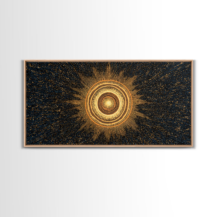 Golden Orbital Energy Sphere Canvas Print, Abstract Sci Fi Wall Decor, Cosmic Geometric Art, Modern Space Poster Gift Idea
