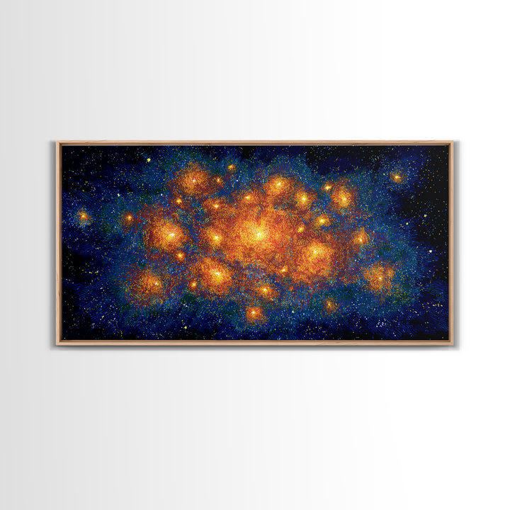 Orange Blue Cosmic Nebula Abstract Canvas Print, Space Abstract Art, Modern Wall Decor, Bright Galaxy Home Office Poster