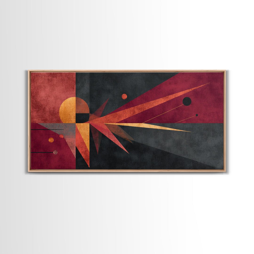 Red Black Atomic Sunburst Wall Art, Midcentury Modern Art, Geometric Abstract Print, Retro Wall Decor For Living Room Gift