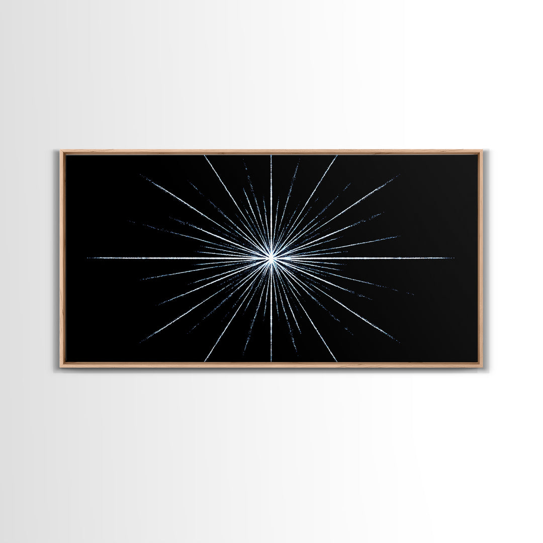 White Blue Minimal Starburst Canvas Print, Modern Abstract Art, Geometric Wall Art, Black Space Abstract Art, Office Decor