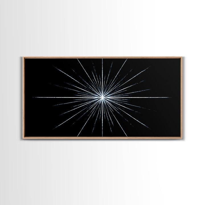 White Blue Minimal Starburst Canvas Print, Modern Abstract Art, Geometric Wall Art, Black Space Abstract Art, Office Decor