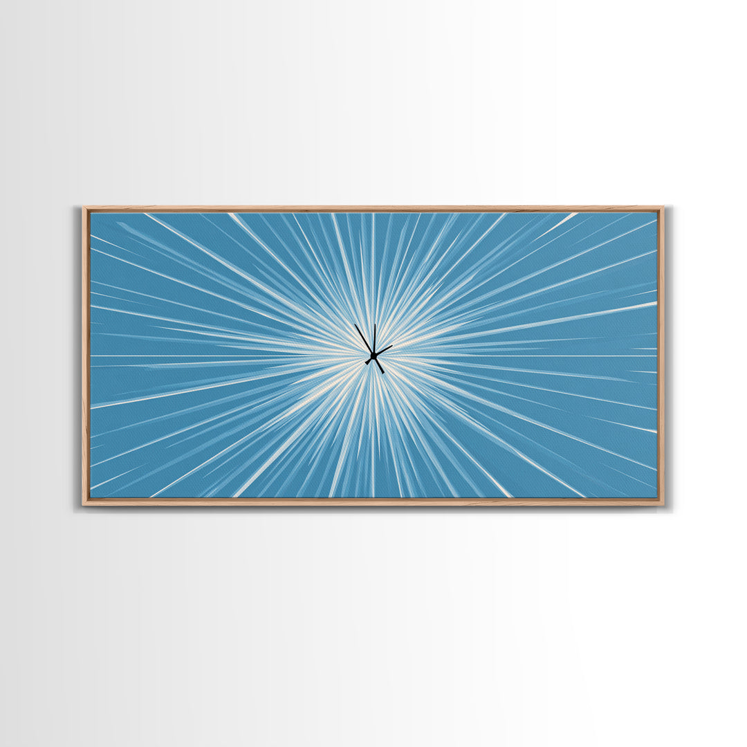 Light Blue White Radial Burst Canvas Print, Modern Abstract Art, Minimalist Wall Art, Geometric Sunburst, Office Decor Print