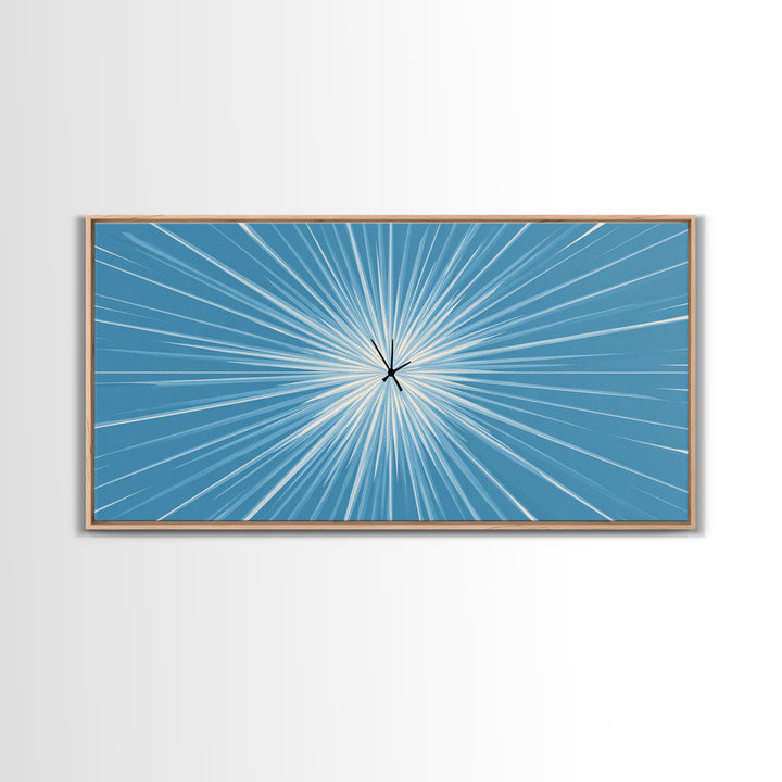 Light Blue White Radial Burst Canvas Print, Modern Abstract Art, Minimalist Wall Art, Geometric Sunburst, Office Decor Print