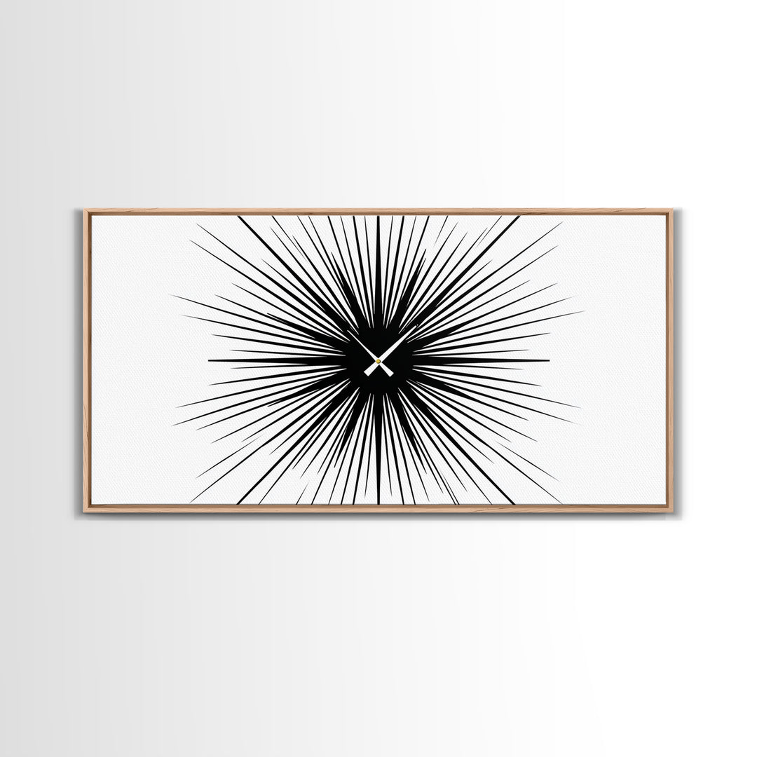 Black White Exploding Starburst Wall Art, Modern Abstract Art, Minimalist Geometric Poster, Op Art Print, Office Wall Decor