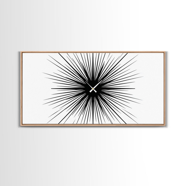 Black White Exploding Starburst Wall Art, Modern Abstract Art, Minimalist Geometric Poster, Op Art Print, Office Wall Decor