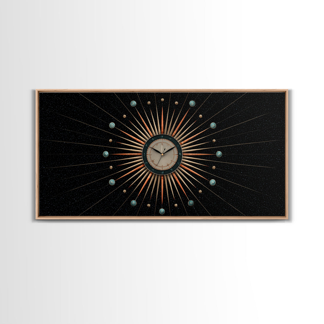 Cosmic Clock Atomic Starburst Canvas Print, Midcentury Modern Art, Retro Wall Decor, Space Abstract Art, MCM Poster For Home Office