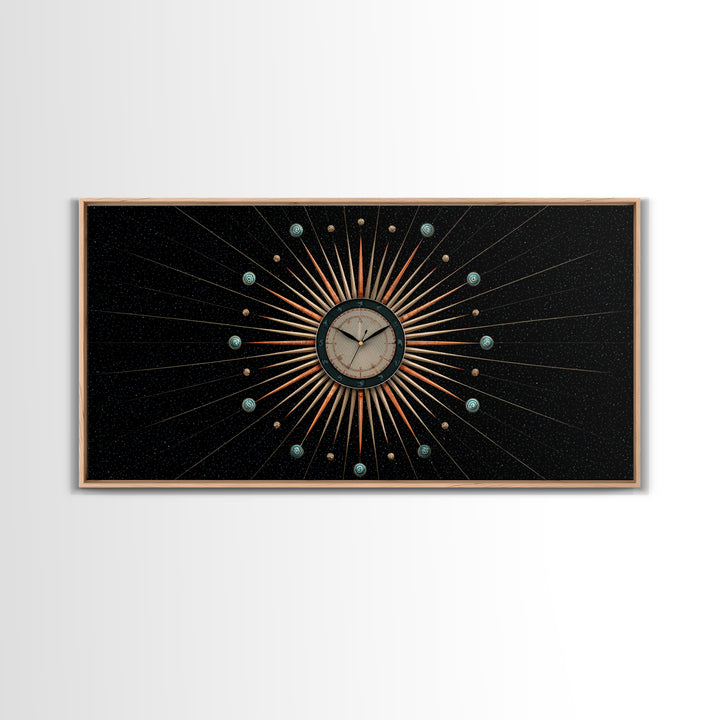 Cosmic Clock Atomic Starburst Canvas Print, Midcentury Modern Art, Retro Wall Decor, Space Abstract Art, MCM Poster For Home Office