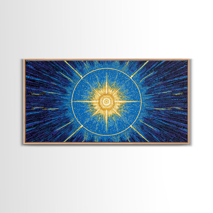 Blue Celestial Starburst Wall Art, Mid Century Modern Art Print, Atomic Space Poster, Geometric Abstract Home Office Decor
