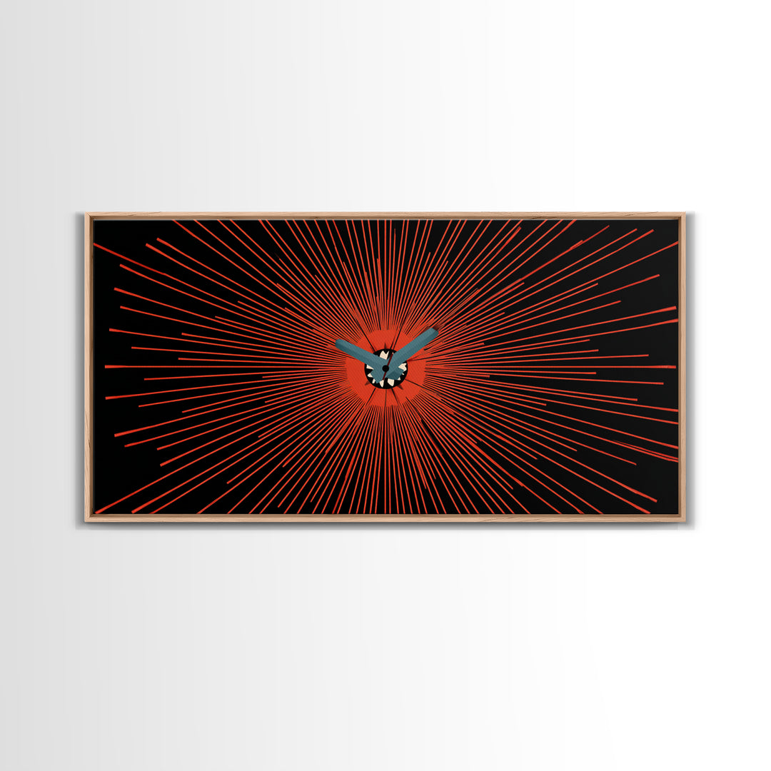 Orange Butterfly Atomic Canvas Print, Mid Century Modern Wall Art, Retro Sunburst Poster, Black Abstract MCM Living Room Decor