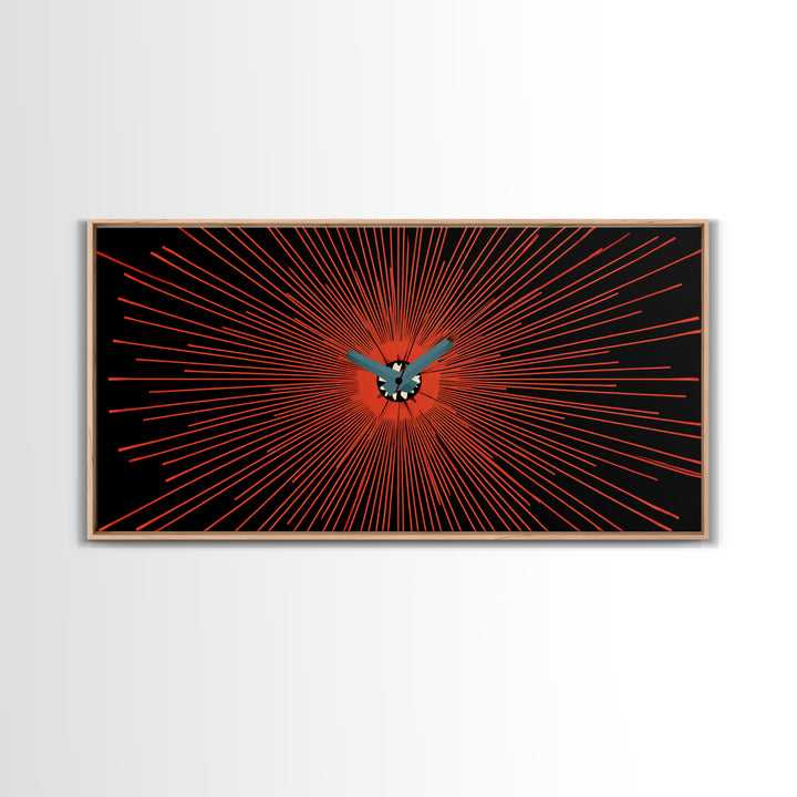 Orange Butterfly Atomic Canvas Print, Mid Century Modern Wall Art, Retro Sunburst Poster, Black Abstract MCM Living Room Decor