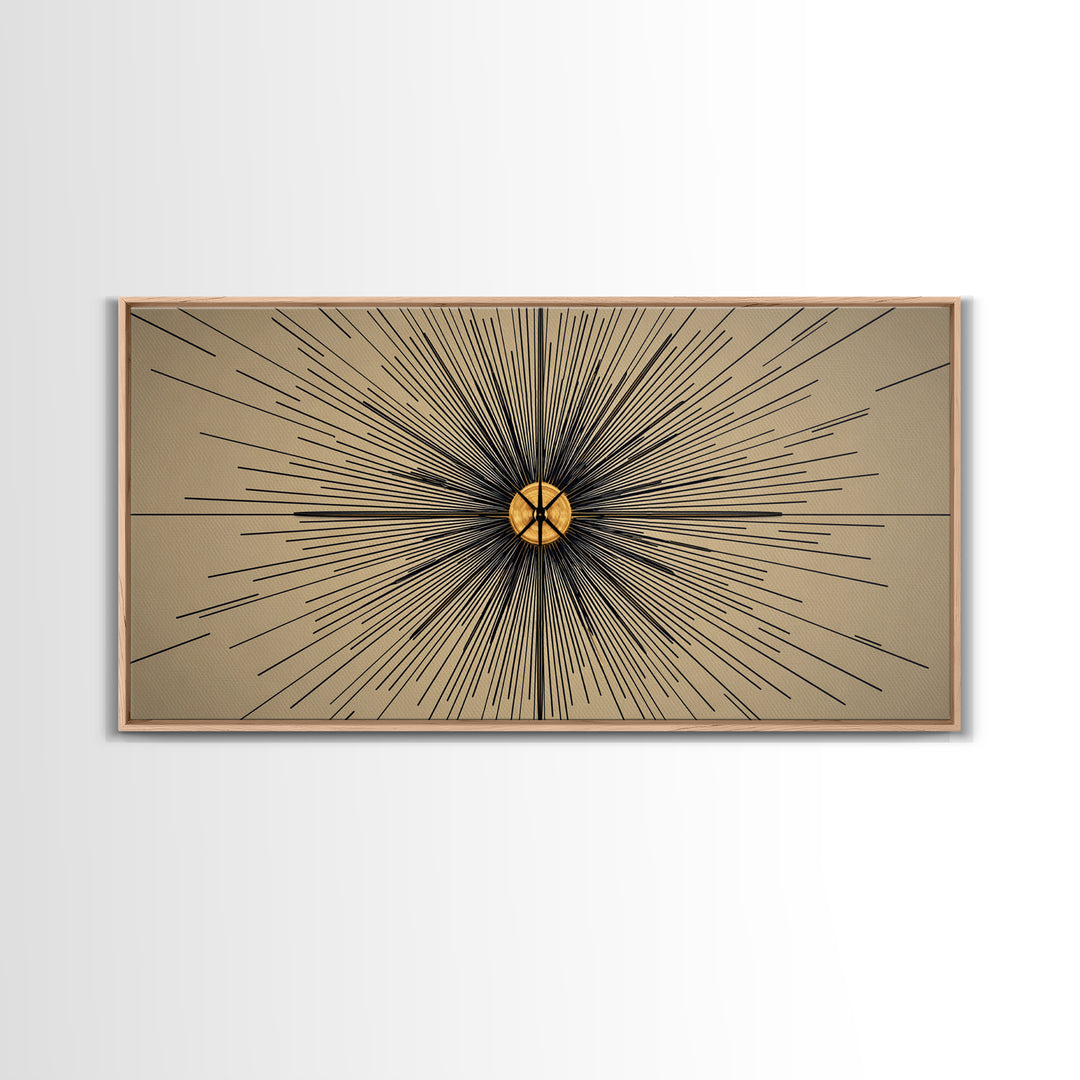 Tan Black Radial Starburst Wall Art, Mid Century Modern Decor, Atomic Geometric Poster, Minimalist Abstract Office Print