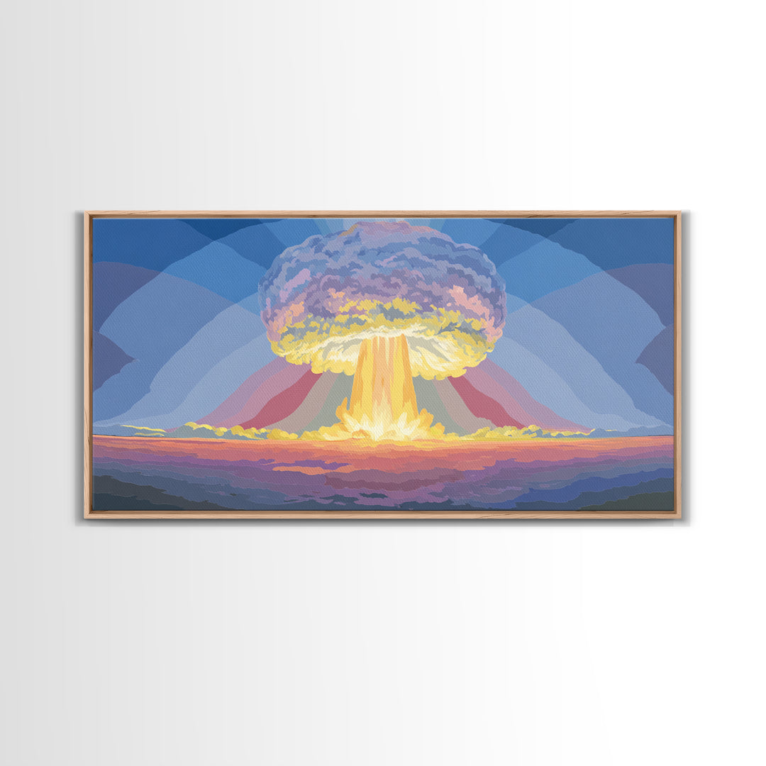 Nuclear Mushroom Cloud Wall Art, Retro Apocalypse Landscape, Modern Digital Art Print, Sci Fi Poster, Statement Decor Gift