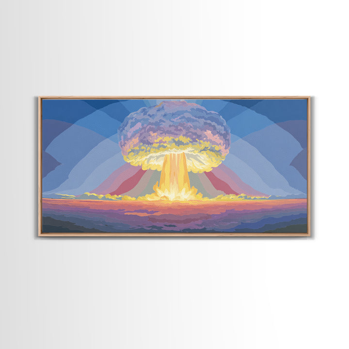 Nuclear Mushroom Cloud Wall Art, Retro Apocalypse Landscape, Modern Digital Art Print, Sci Fi Poster, Statement Decor Gift