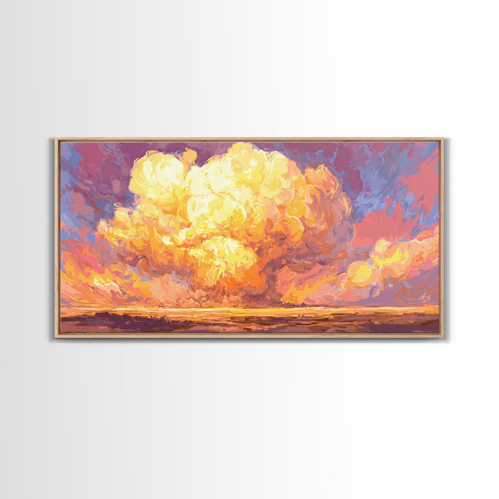 Glowing Desert Explosion Canvas Print, Retro Apocalypse Wall Art, Colorful Modern Art Poster, Dramatic Sunset Living Room Decor
