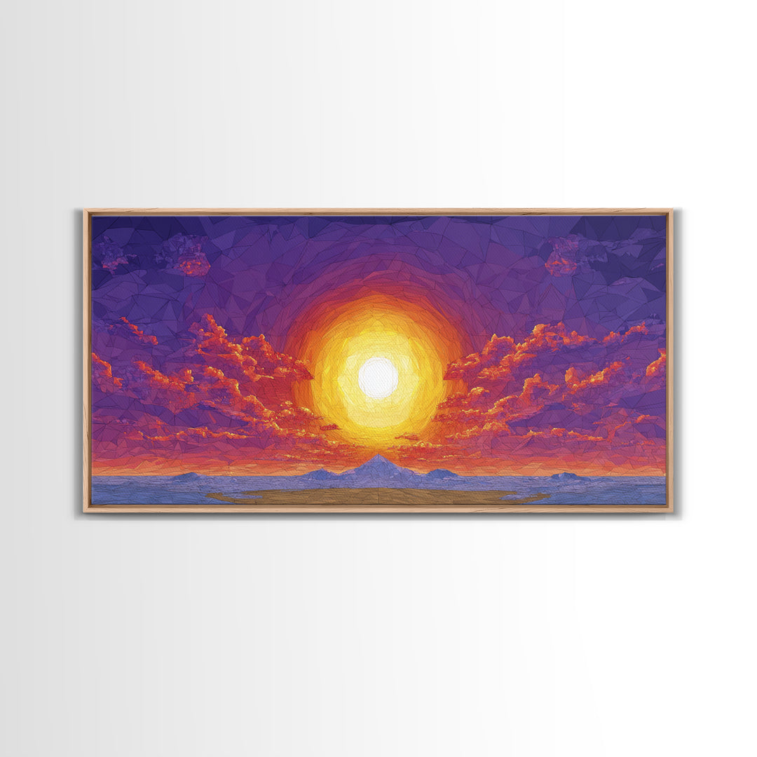 Purple Mountain Sunset Canvas Print, Geometric Wall Art, Mid Century Modern Landscape Poster, Warm Colorful Home Decor Gift