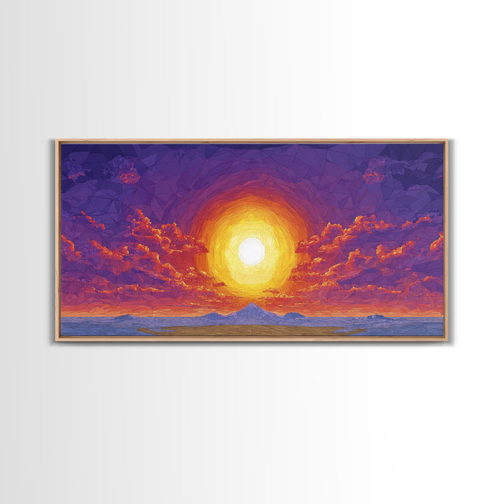 Purple Mountain Sunset Canvas Print, Geometric Wall Art, Mid Century Modern Landscape Poster, Warm Colorful Home Decor Gift
