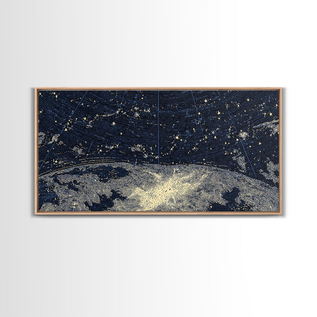 Starry Night Sky Over Abstract Lake Wall Art, Modern Landscape Print, Blue Scenic Poster, Celestial Home Office Decor Gift