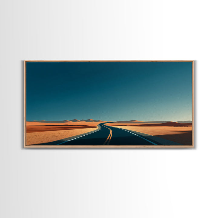 Minimal Desert Highway Canvas Print, Midcentury Modern Wall Art, Retro Travel Poster, Neutral Southwestern Office Decor For Home