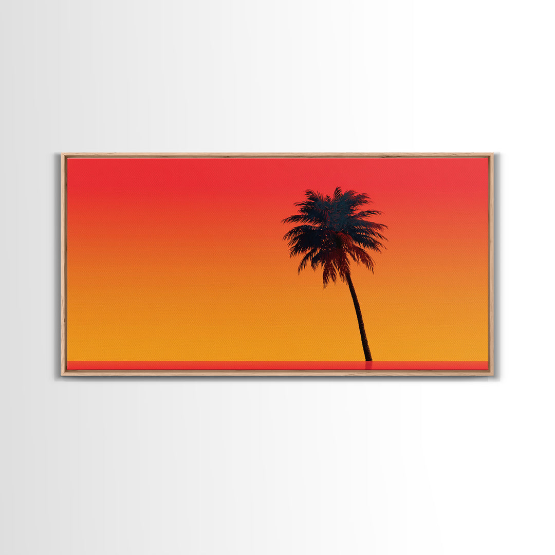 Black Palm Silhouette Sunset Wall Art, Orange Red Tropical Landscape, Retro California Poster, Modern Home Decor Canvas Print