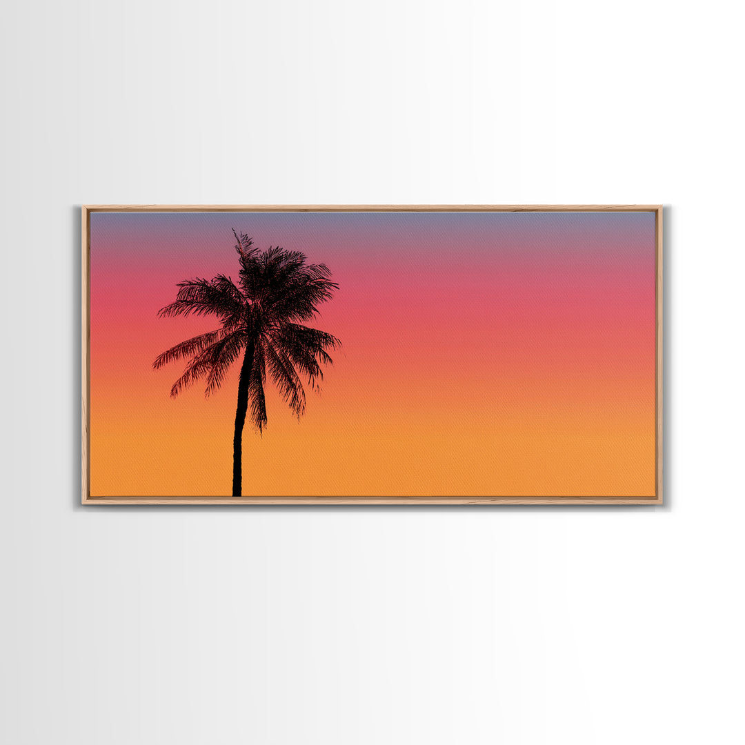 Pink Orange Palm Sunset Wall Art, Tropical Silhouette Landscape, Retro California Poster, Modern Home Decor Canvas Print