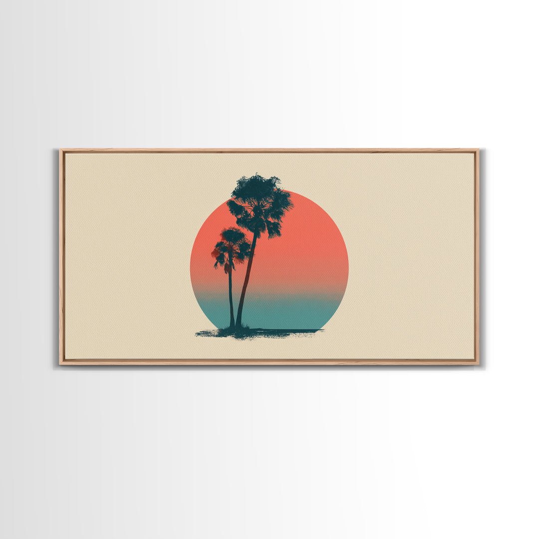 Twin Palms In Sun Circle Wall Art, Minimal Retro Desert Print, Midcentury Modern Decor, Palm Springs Poster, Boho Home Art