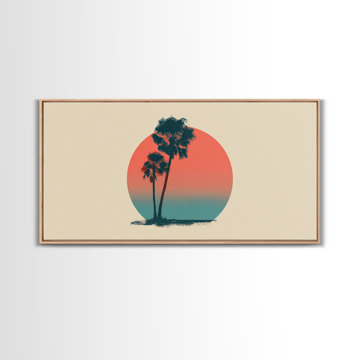 Twin Palms In Sun Circle Wall Art, Minimal Retro Desert Print, Midcentury Modern Decor, Palm Springs Poster, Boho Home Art