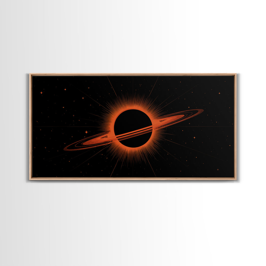 Orange Black Hole Eclipse Wall Art, Cosmic Retro Sci Fi Print, Midcentury Modern Space Poster, Atomic Starfield Home Decor