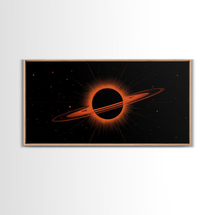 Orange Black Hole Eclipse Wall Art, Cosmic Retro Sci Fi Print, Midcentury Modern Space Poster, Atomic Starfield Home Decor