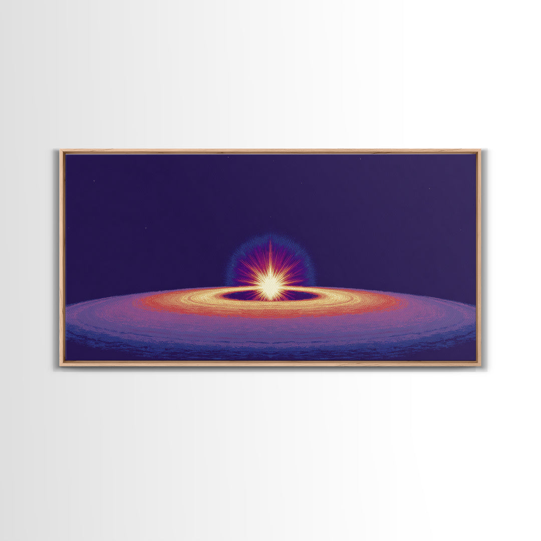 Purple Black Hole Horizon Wall Art, Cosmic Space Abstract Print, Retro Sci Fi Poster, Modern Digital Art, Galaxy Decor Print