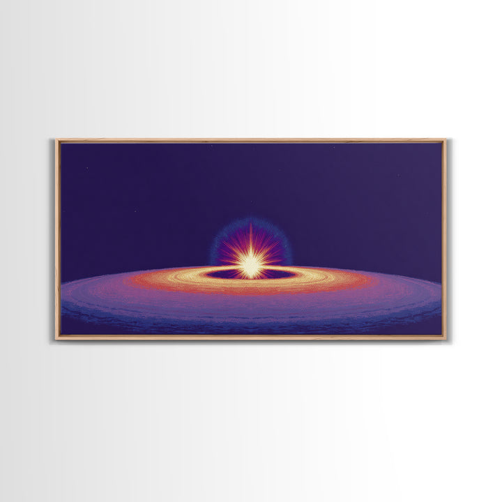 Purple Black Hole Horizon Wall Art, Cosmic Space Abstract Print, Retro Sci Fi Poster, Modern Digital Art, Galaxy Decor Print