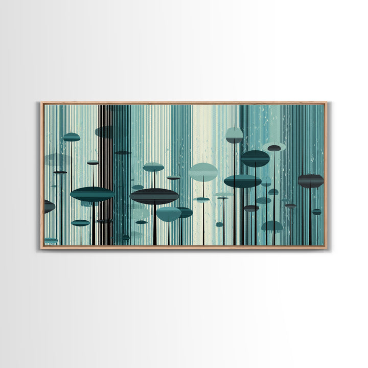 Teal Futuristic Mushroom City Wall Art, Retro Sci Fi Landscape Print, Modern Abstract Poster, Midcentury Space Decor Gift