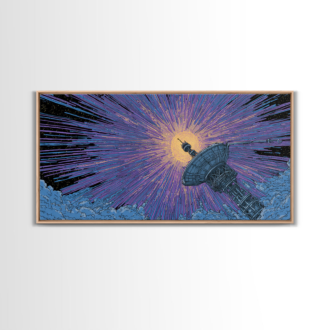 Radio Telescope Eclipse Sunburst Wall Art, Midcentury Modern Space Abstract Print, Retro Sci Fi Poster, Modern Office Decor