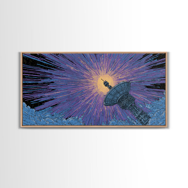 Radio Telescope Eclipse Sunburst Wall Art, Midcentury Modern Space Abstract Print, Retro Sci Fi Poster, Modern Office Decor