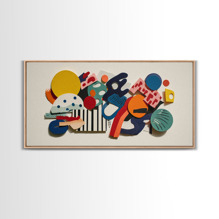 Playful Memphis Geometric Wall Art, Colorful Mid Century Modern Decor, Abstract Shapes, Retro Bauhaus Framed Canvas Print