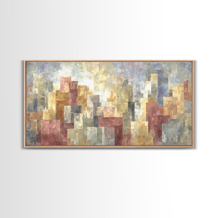 Soft Pastel Abstract City Wall Art, Modern Geometric Skyline Print, Urban Living Room Home Decor, Neutral Gallery Art Print