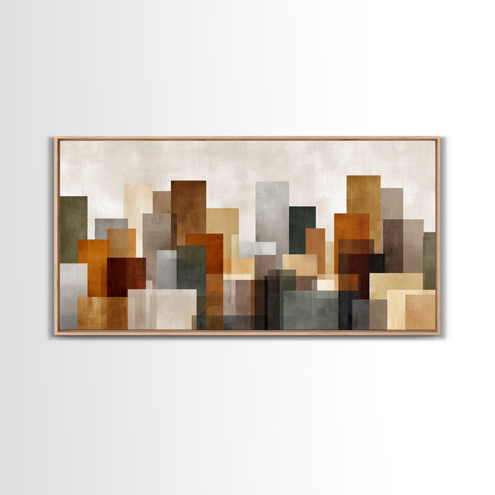 Transparent Abstract Skyline Canvas Print, Modern Geometric City Wall Art, Warm Neutral Decor, Contemporary Living Room Art